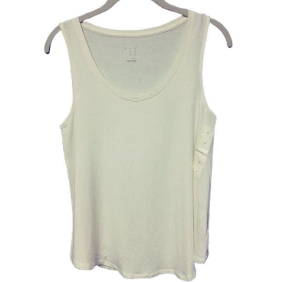 Womens Small White Tank Top Ivory Stretch Scoop Neck Knit Casual Layering Tee - Picture 3 of 12